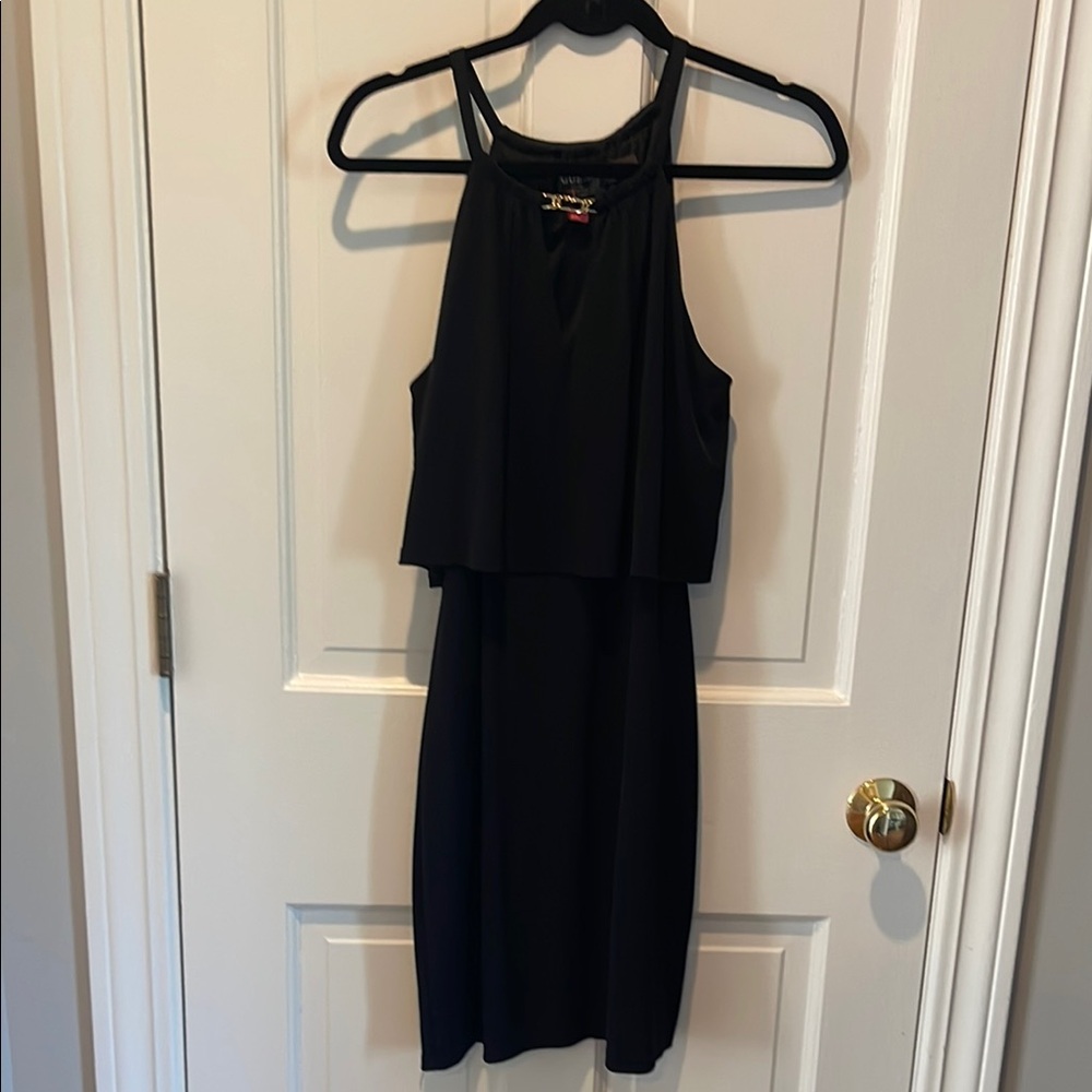 Guess Black Tiered Halter Midi Dress